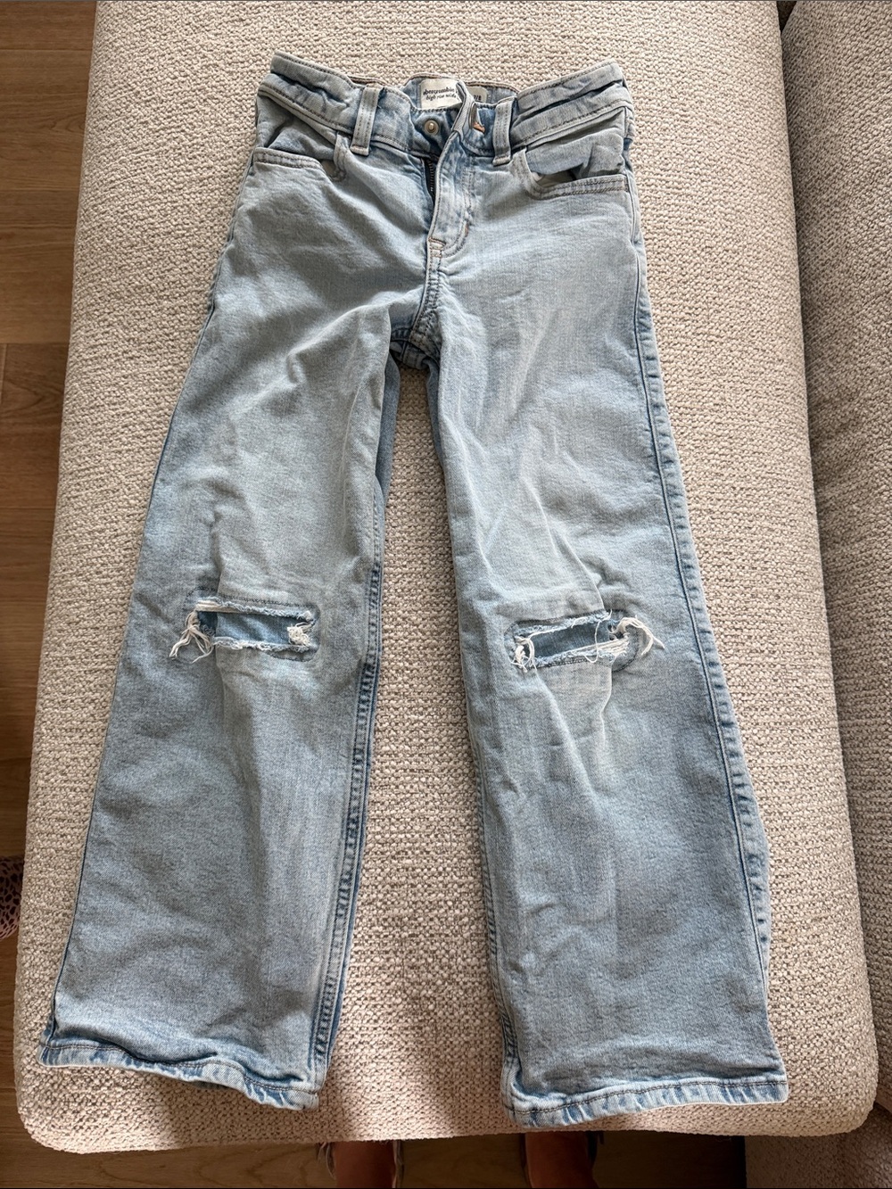 abercrombie kids Light Blue Flare Jeans with Knee Rips